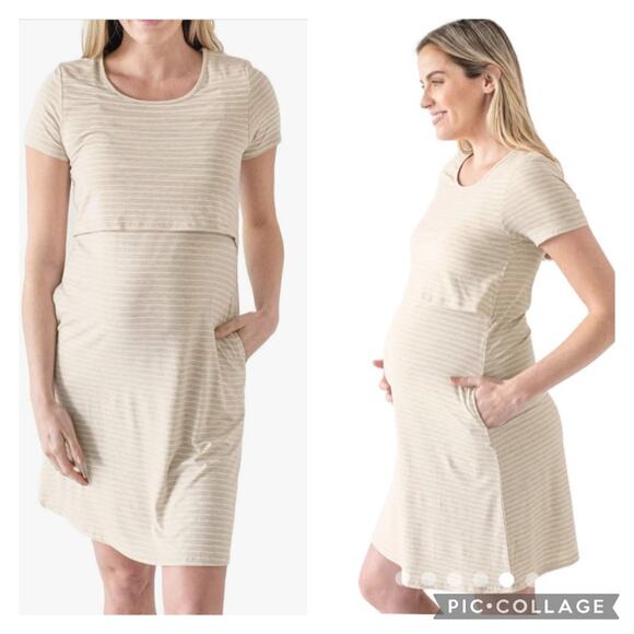 Kindred Bravely Dresses & Skirts - Kindred Bravely Eleanora Bamboo Maternity Nursing Dress Neutral Striped Size S
